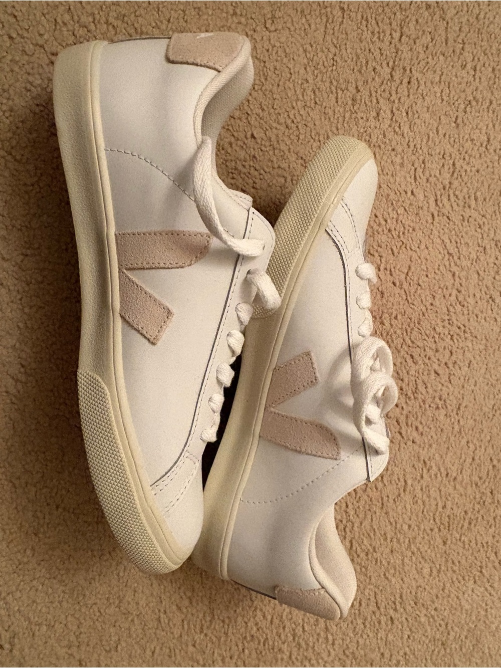 Veja White and Beige V-10 Style Athletic Sneakers
